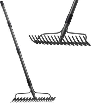 Bow Rakes for Lawns, 17 Prongs 17'' Wide Heavy Duty Metal Garden Rake Long Handle