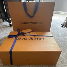 Louis Vuitton Orange Paper Gift Tote Bag & Box with Blue Ribbon, Paris