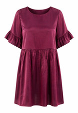 Lola May Shiny Babydoll Dress Mini Burgundy Taffeta Short Sleeve Party UK 10