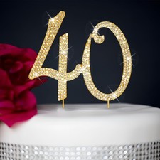 40th Birthday Cake Topper Metal Rhinestones Gold Party Decorations Women