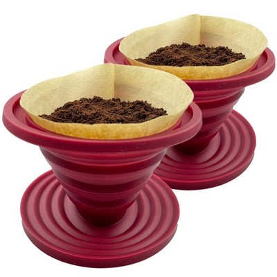 2 Pieces Attsky Collapsible Pour Over Coffee Dripper for Camp Coffee, Red 