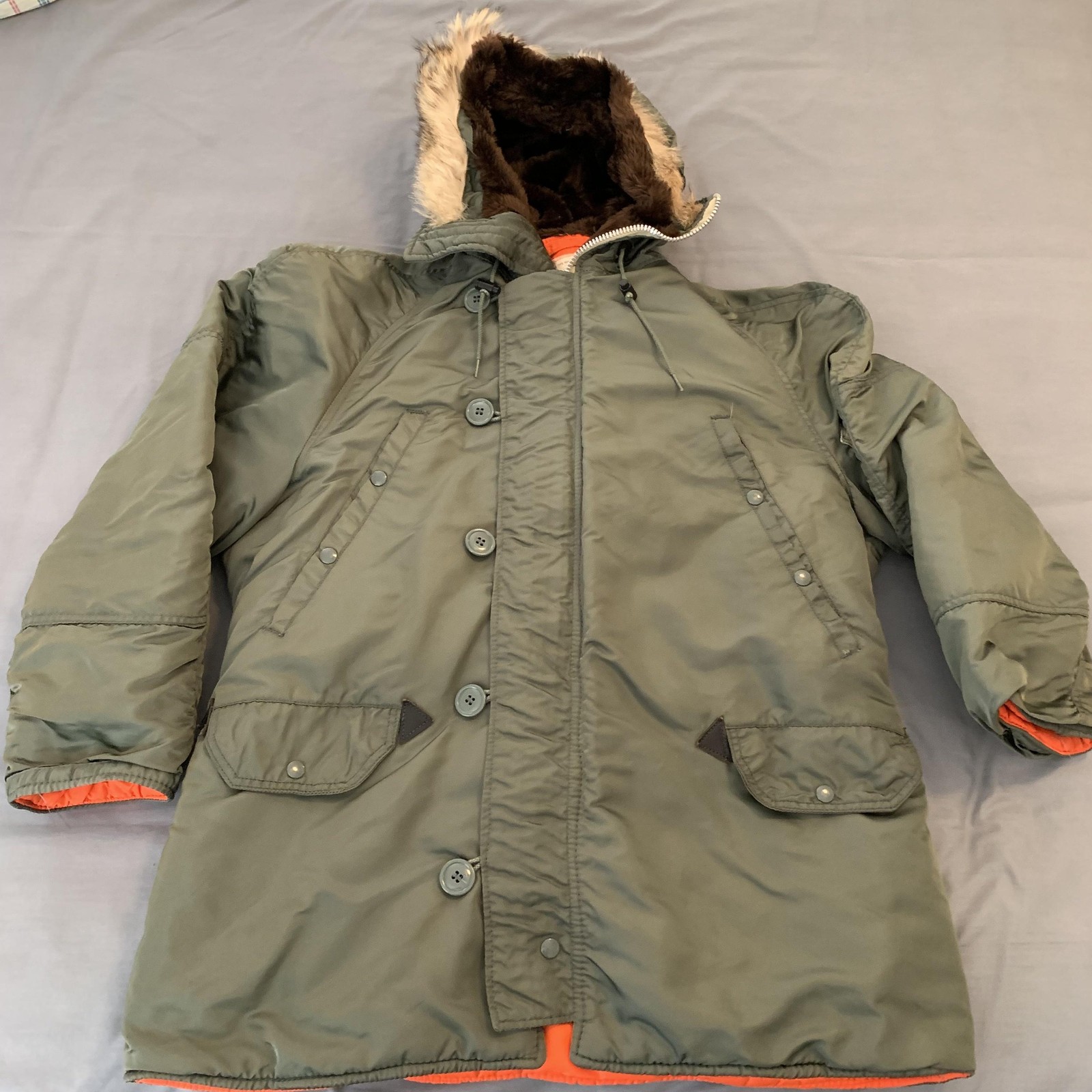 Vintage N3B Jacket Mens Medium Green Nylon Fur Hood P… - Gem