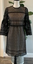 NWT JCREW $188 Bell-sleeve daisylace dress Size00 G7801 In Black