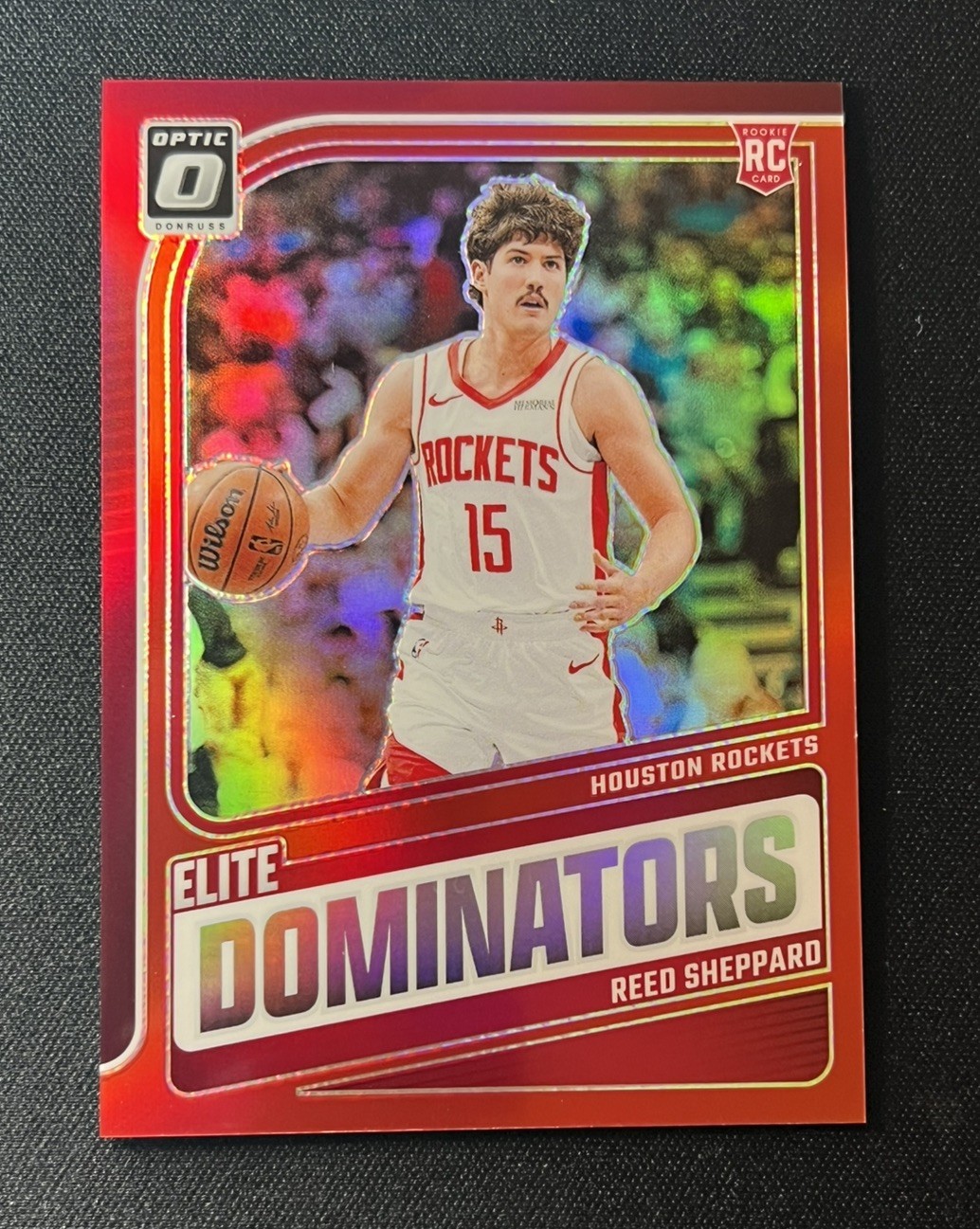2024-25 Donruss Optic Reed Sheppard Elite Dominators Red Prizm #/99 Rockets RC
