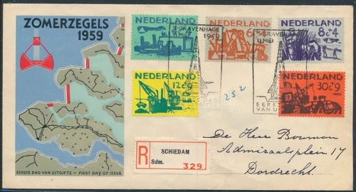 LS74660 Netherlands 1959 summer stamps registered FDC used