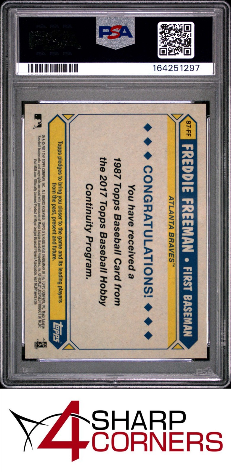 2017 TOPPS SILVER PACK PROMO #87-FF FREDDIE FREEMAN PSA 10 view 2