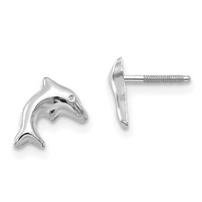 14K White Gold Small Dolphin Childrens Post Earrings