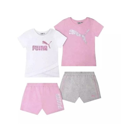 PUMA GIRLS 4 PIECE LOGO ACTIVE SET 2 T-SHIRTS & 2 SHORTS! MEDIUM 10/12