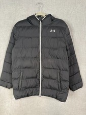 Under Armour Coat Boys Extra Large Youth Black Gray Coldgear Puffer Hooded Logo