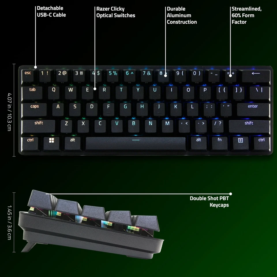 Razer Huntsman Mini 60% USB-C Gaming Keyboard Clicky Optical Purple Switches 🐍 - Image 2 of 4