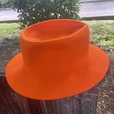 Vtg Effanem Blaze Orange Genuine 100% Wool Crusher Hat AJM Pacific Co Sz Large