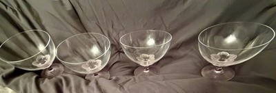 Rare Crystal  Sasaki  Pink Print Temps  Footed Dessert Stem glass Set Of 4