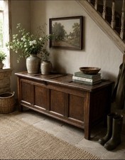 18th Century Antique Oak Coffer Solid Wood Mule Chest Trunk Tv Stand Storage Anc