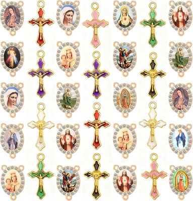 40 Piece Set Rhinestone Religious Rosary Making Supplies, 20 Mixed Oval Saint Co