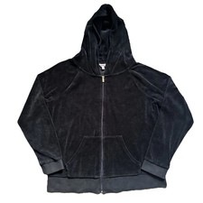 Juicy Couture Velour Track Jacket Hoodie Sweatshirt Girls X Large Black Full Zip