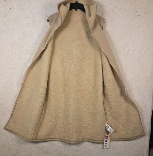 Friful Womens Long Hooded Vest Beige NWT Sz LG Minimalist Fur Lined 0518 - Picture 4 of 7