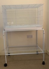 Large White Bird Cage on Wheels with Stand – Good Condition