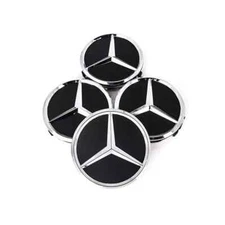 4PCS  Wheel Center Hub Caps 75mm Black Logo Badge Emblem for Mercedes Benz