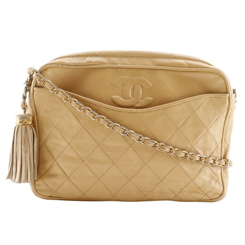 CHANEL COCO Mark vintage Fringe ChainShoulder Shoulder Bag beige leather Women