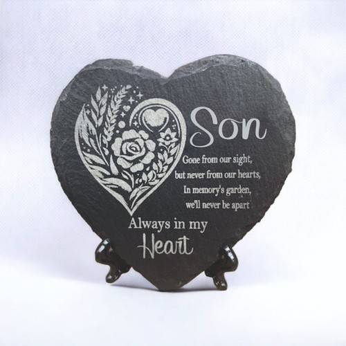Memorial plaque Slate heart Remembrance stone Cross plaque Rose memorial Grave - Picture 78 of 90