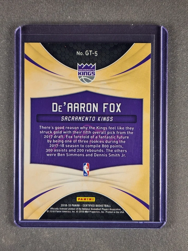 2018-19 Panini Certified Gold Team #GT-5 De'Aaron Fox /10 Sacramento Kings - Image 4 of 4