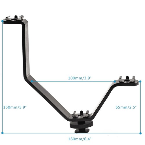 Triple Hot Shoe Mount Bracket V Shape Flash Light Speedlite Camera DSLR Holder - Picture 5 of 12