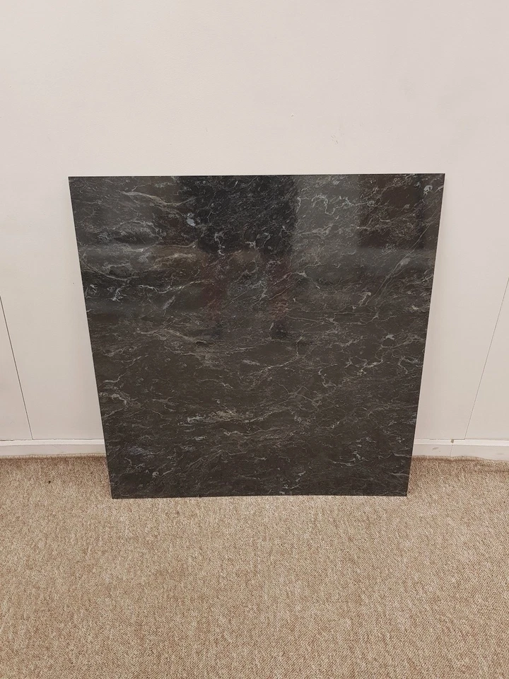 Black White Marble Effect Laminate Gas Electric Fireplace Back Panel and Hearth - Image 3 of 4