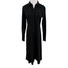 Everlane Womens The Luxe Cotton Long Sleeve Button Up Midi Shirt Dress in Black