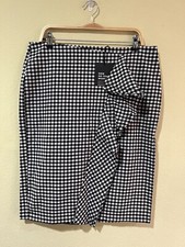 NWT Who What Wear Sz 14 Black White Gingham Plaid Skirt Ruffle Below Knee k2