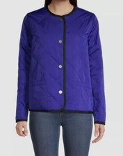 $295 Jane Post Women's Blue Reversible Contrast-trim Quilt Jacket Size Xs