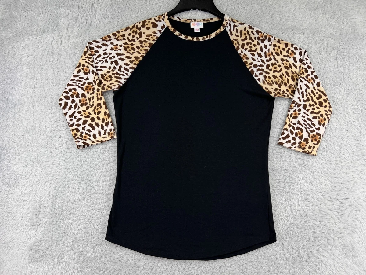 Lularoe Shirt Womens Small Black Cheetah Print 3/4 Sleeve Raglan