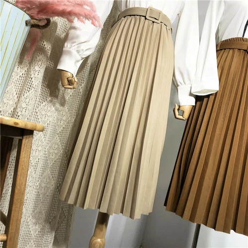 Damenmode Mittellang A-Linie Faltenrock Dame Langes Kleid Elegant Büro - Bild 5 von 29