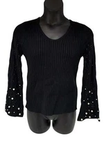 C Wonder by Christian Siriano Women's Bell Slv Sweater w/ Pearl Black