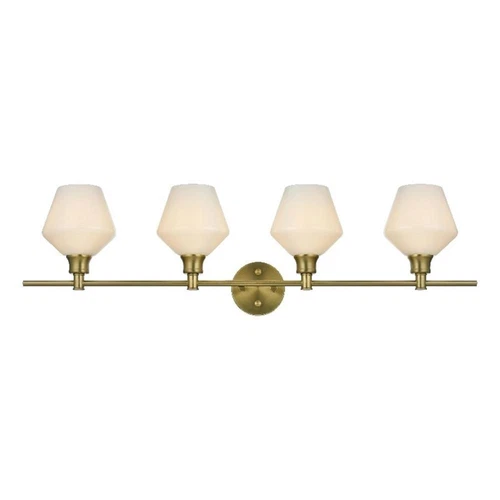 Living District Gene 4 Light Satin Gold And Frosted White Glass Wall Sconce - Picture 1 of 8