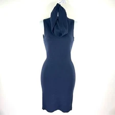 ALICE + OLIVIA Navy Sleeveless Cowl Neck Sheath Sweater Dress XS Ribbed Midi