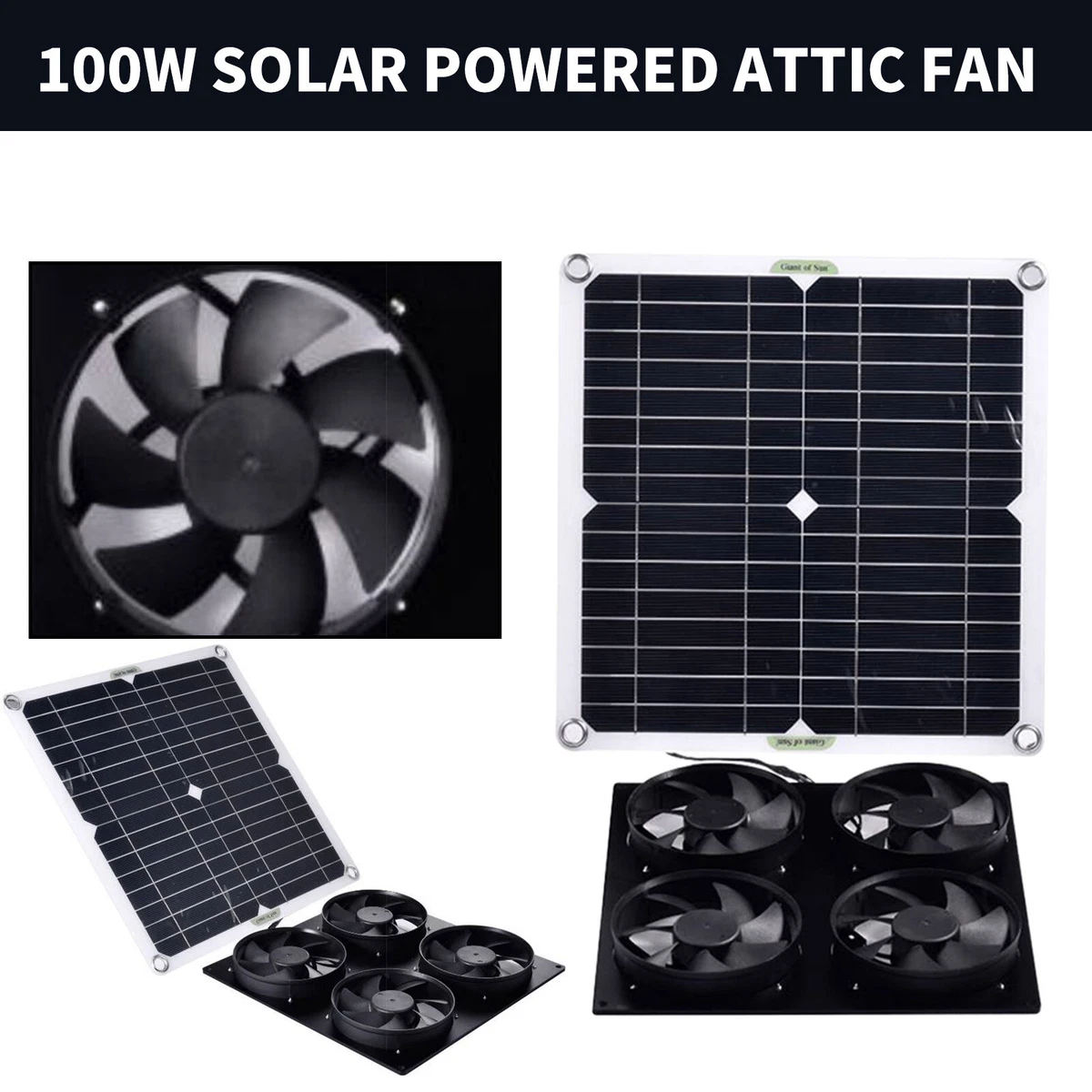 100W 1200CFM Solar Powered Panel Roof Vent Attic Fan Air Ventilation  Outdoor | eBay