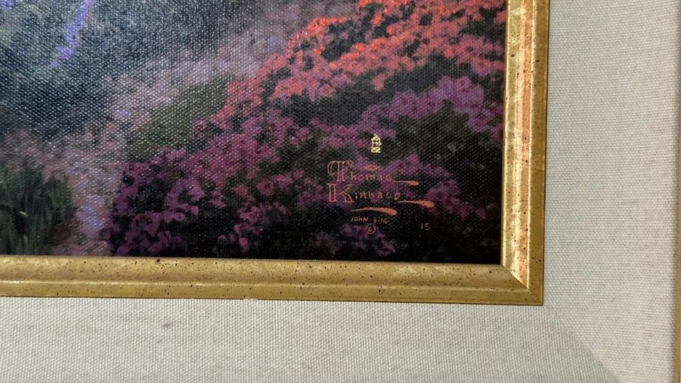 Lienzo firmado G/P Thomas Kinkade edición limitada - puesta de sol en Lamplight Lane 18x27 Foto 3 de 4