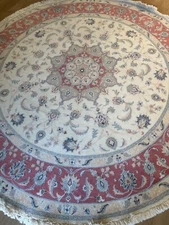 8' ROUND Silk inlaid highlighted Tabreez Rug Oriental Carpet 500 KPSI