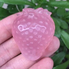 Natural Pink/Rose Quartz Crystal Carved Strawberry Healing Reiki Decoration 1Pc