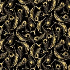 Michael Miller - Magnificent Peacock - Opulent Feather - Black, Fabric BTY