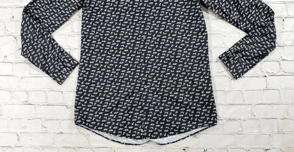 Camisa JF Ferrar Calce Ajustado PARA HOMBRES TALLA S 14-14.5 Elastizada Negra Blanca Botón Tigres Foto 3 de 4