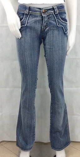 JEANS PANTALONI MET WEST DONNA ZAMPA ADERENTI ELASTIC VITA BASSA VINTAGE  DENIM | eBay