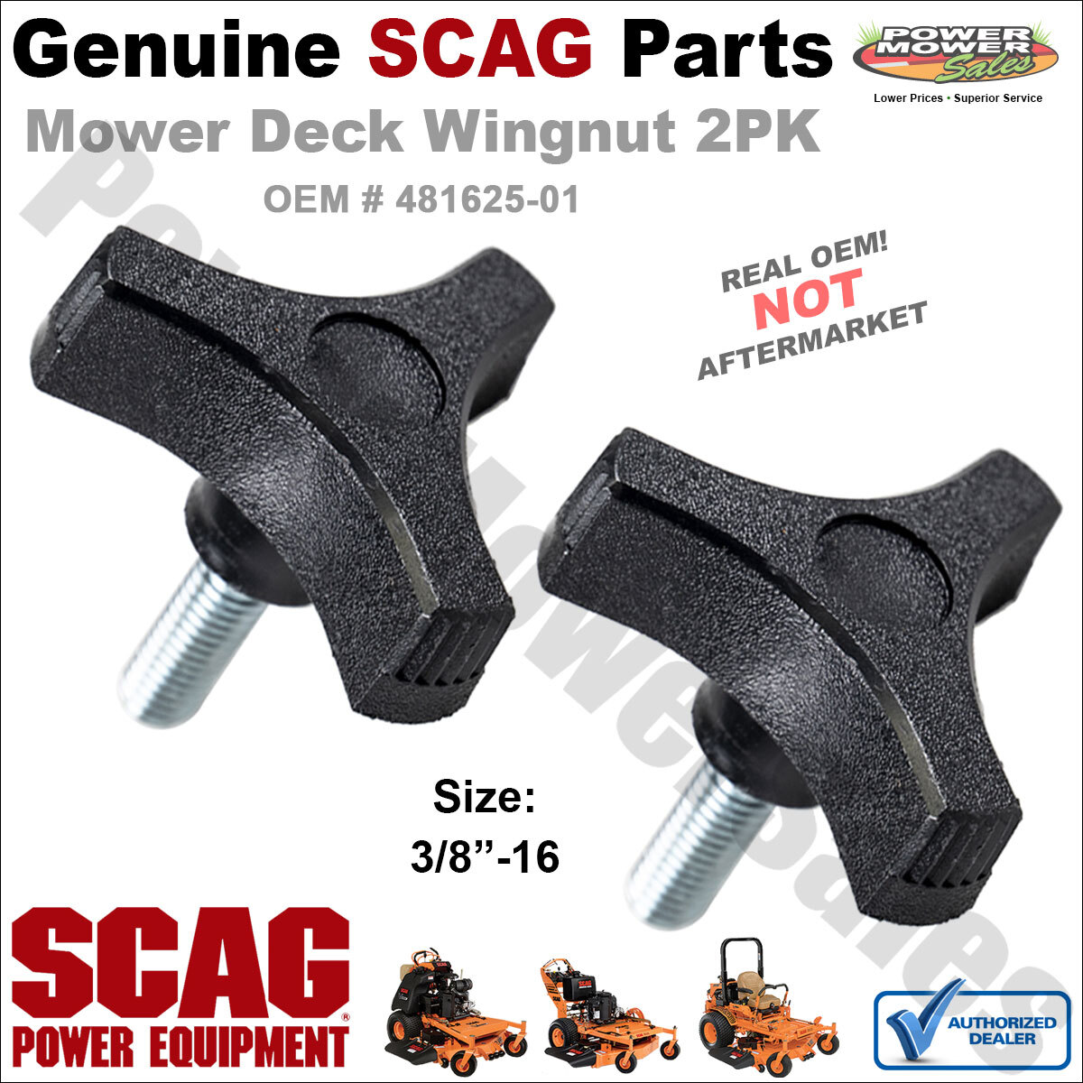 OEM Scag Mower 2PK Deck Wing Nut Knob 3/8-16, Turf Tiger Grass
