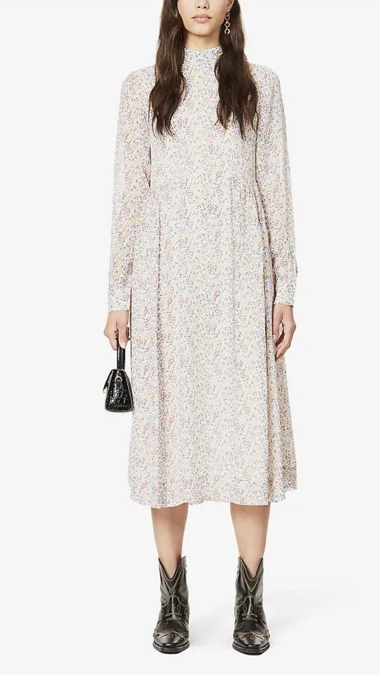 ganni printed georgette midi dress Pleated Georgette Leopard-Print Midi Dress