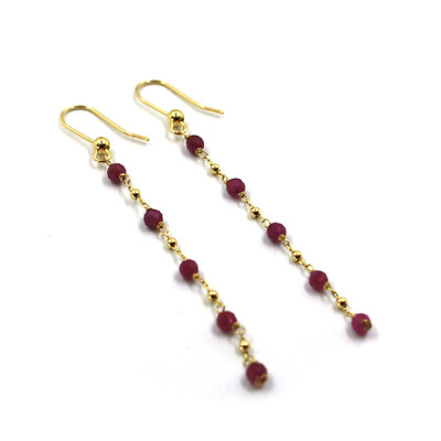 18k yellow gold 6.5cm 2.5'' pendant earrings natural 3mm ruby and 1.5mm spheres