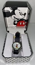 Disney Mickey Mouse Watch with Black Leather Band MZ Berger NEW Needs Battery