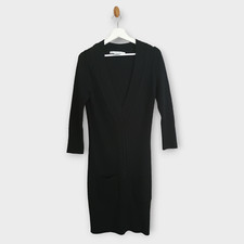Diane Von Furstenberg Dress Womens Medium Black Neutral Knit Deep V Neck Sweater