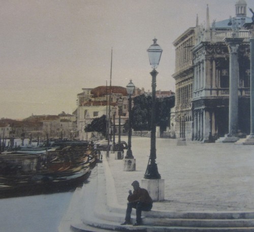 Vintage Venice Italy Gondolas Photo Lithograph Hand Tinted Sailing Ships - Picture 5 of 10