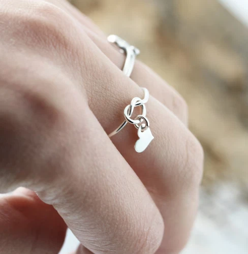 Knot ring with love charm Ring 925 sterling silver Ring handmade Ring
