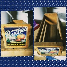 Vtg Peaches Records Tapes Store Crate 8 Track Wooden Storage Rack